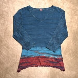 Vintage Y2K Layered Floral Top Blue Red Ombre Striped Boho Indie Sleaze Hippie